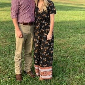 Black patterned short sleeve jumpsuit